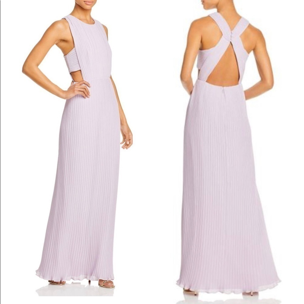 BCBGMAXAZRIA Raven Pleated Cutout Back Gown